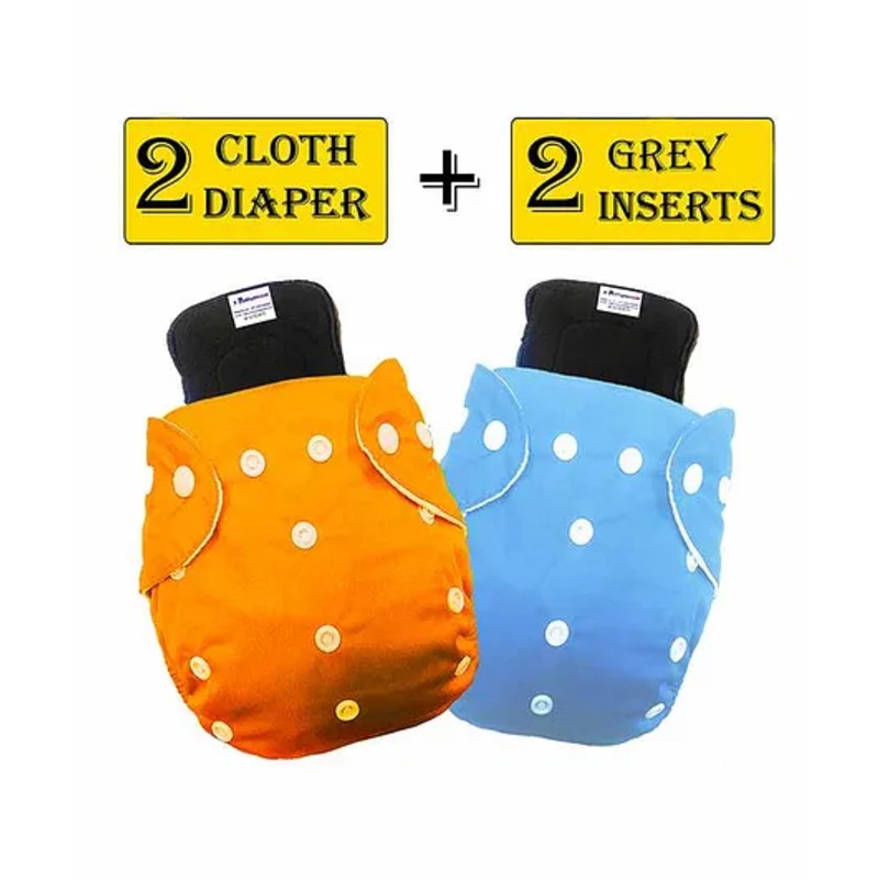 Babymoon Washable & Reusable Cloth Diaper Pocket With Bamboo Charcoal Insert Pack of 4 - Orange Blue