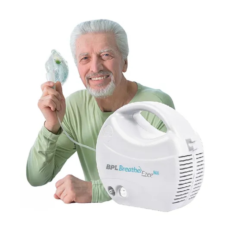 BPL Medical Technologies Breathe Ezee N8 Nebulizer Low Noise Compressor Nebuliser Machine for Adults and Kids with Mask - (White)