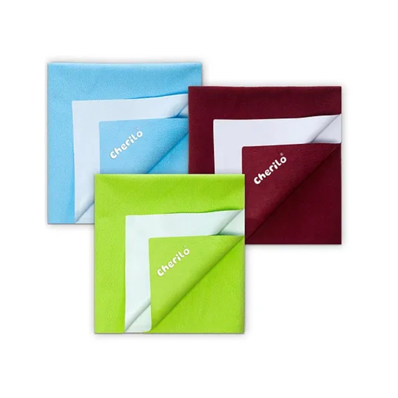 Cherilo Waterproof Reusable Baby Dry Sheet Medium Size, Pack of 3- Maroon Pista Green  & Sky Blue