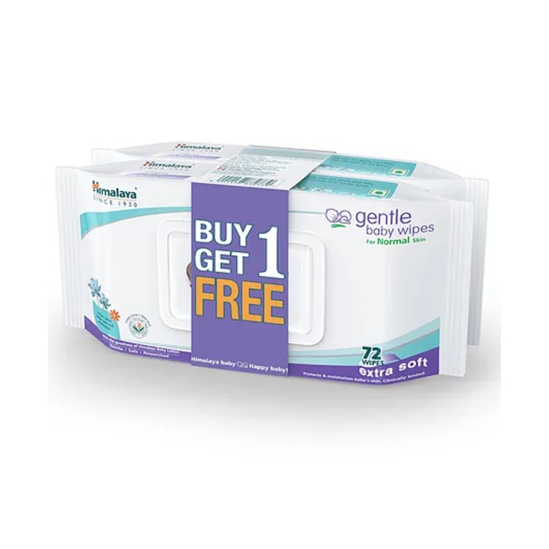 Himalaya Gentle Baby Wipes Fabric Based Biodegradable Plant With Indian Lotus & Aloe Vera 72 Pieces Each - Pack Of 2