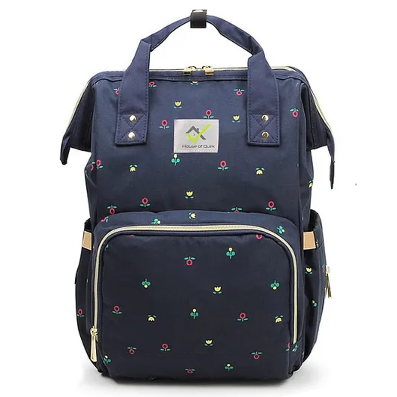 House of Quirk Baby Diaper Bag Blue Maternity Backpack - Dark Blue Rosebud