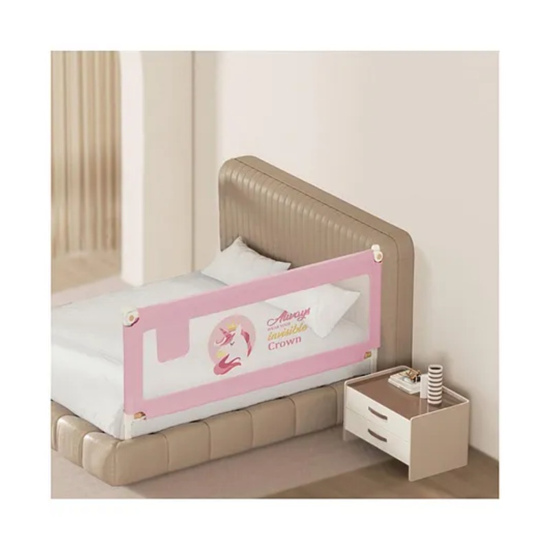 Kids Station Adjustable Bed Safety Rail  1 Side, Pink (192 x 80 cm)  Foldable Guard Rail with Storage Pocket for Toddlers, Innovative Patent Design for King Size Bed (6.3ft)