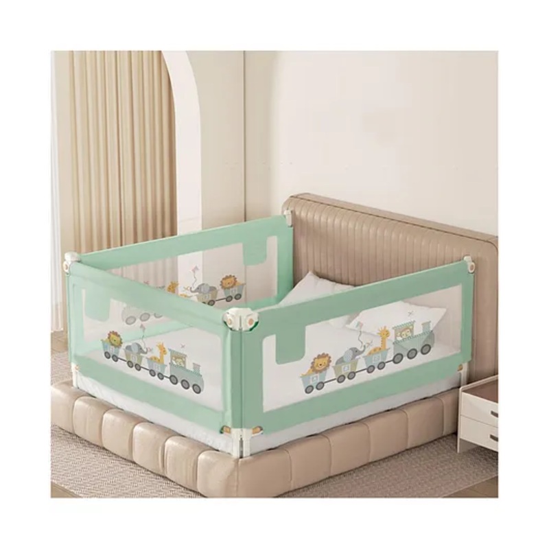 Kids Station Side Bed Rail with Pocket  3 Side, Green(180 x 180 cm)  Adjustable & Safety Guard (6ft x 6ft), Patented Design
