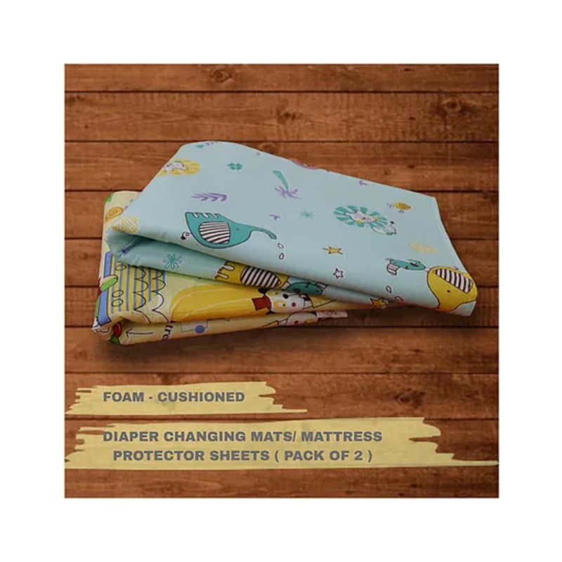 Lollipop Lane Foam-Cushioned Waterproof Sheet Quick-Dry Diaper Changing Mat for Baby - LARGE (Green and Yellow) (Pack of 2)