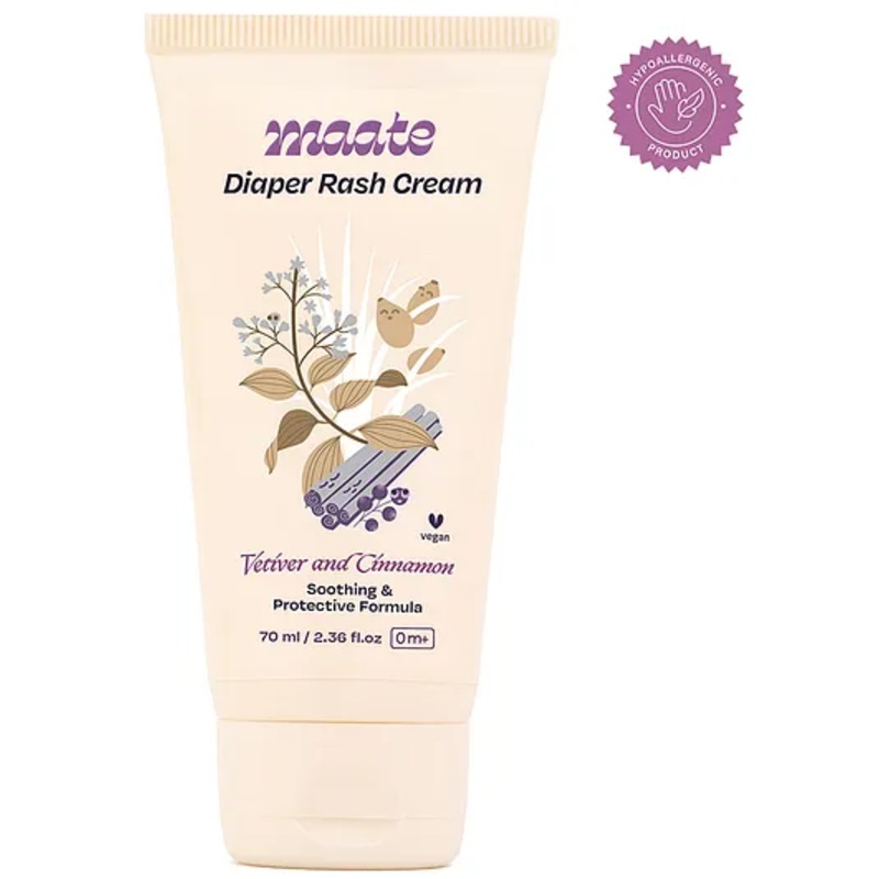 MAATE Diaper Rash Cream for Baby 70ml | Enriched with Vetiver, Cinnamon, and Rosemary Oils | Treats & Heals Diaper Rashes & Infection | Diaper Cream for Baby | Pediatrician & Dermatologically Tested