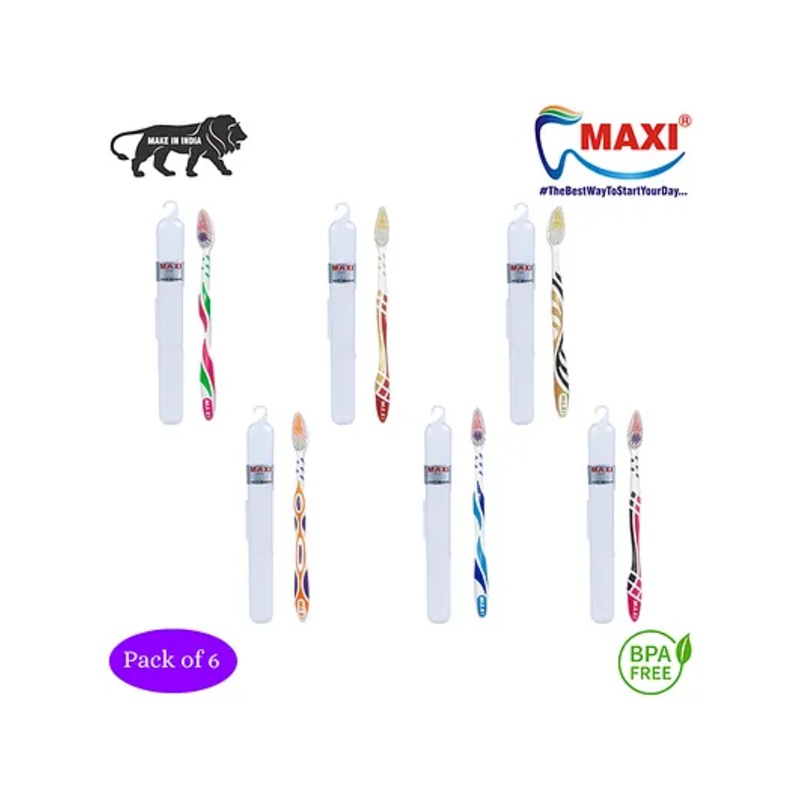 MAXI Toothrushes Travel Pack of 6 - Multicolour