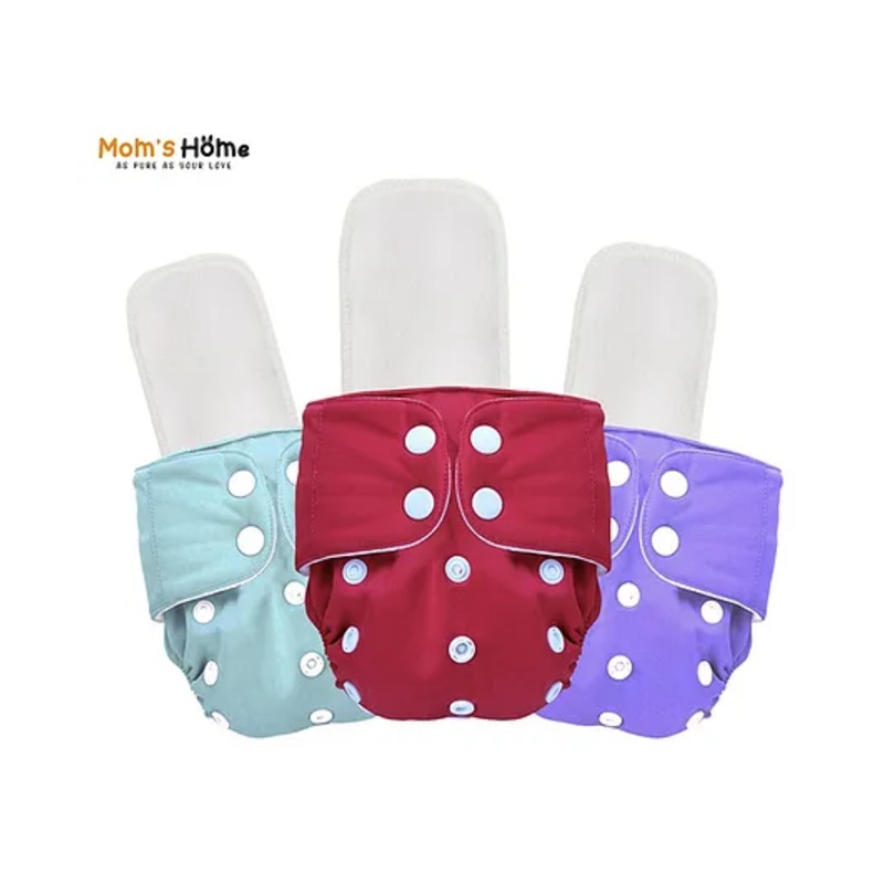 Mom's Home Baby Reusable Cotton Pocket Diapers With 3 Inserts Pack of 3 -  Multicolor