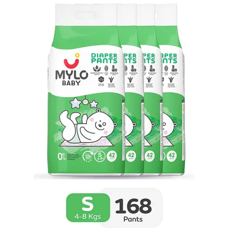 Mylo Baby Diaper Pants Small (S) Size ADL Technology 12 Hours Protection Pack of 4 - 168 Pieces