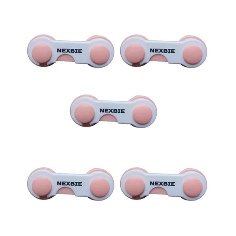 Nexbie Baby Safety Locks, Dual Adhesive Tape, Child Proof Cabinets, Drawers, Appliances, Fridge. (Pack of 5 Pink)