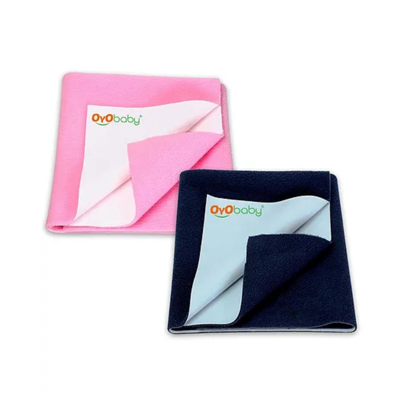 OYO BABY Soft & Waterproof Dry Sheet for Babies, Leakproof Bed Protector, Small (70cm x 50cm), Dark Blue & Pink (Pack of 2)
