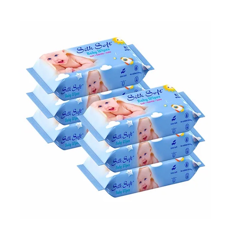 Silk Soft Baby Wet Wipes Without-Lid 82Pcs (Pack of 6)