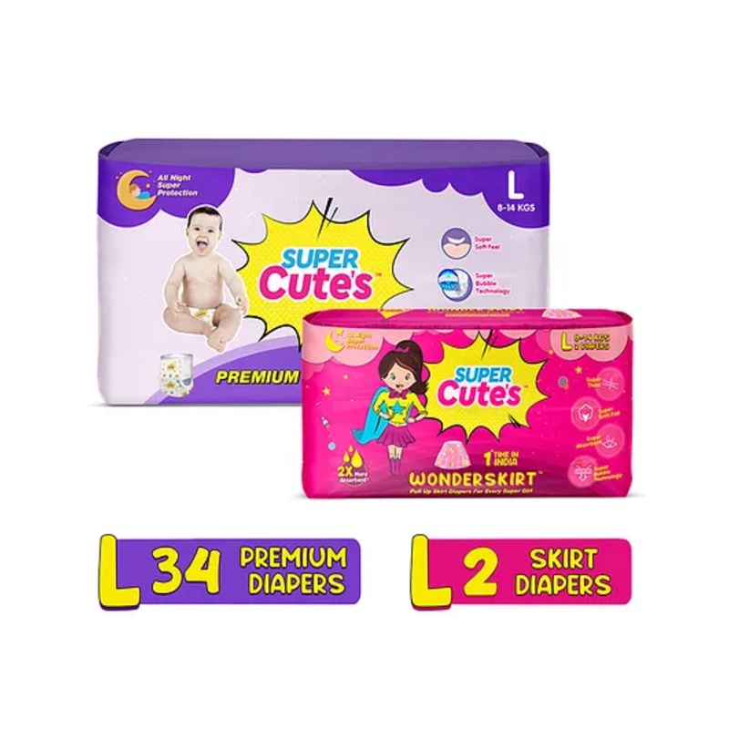 Super Cute's Premium Wonder Pullups Diaper Large and Wonder Skirt Diaper Large - 36 Pieces