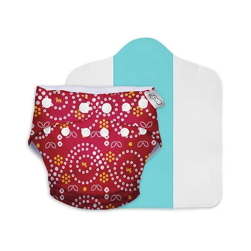 SuperBottoms Freesize UNO Cloth Diaper (3M - 3Y) Reusable with 1 Dry Feel Pad, Absorbs 4-5 Pees - Bandhani
