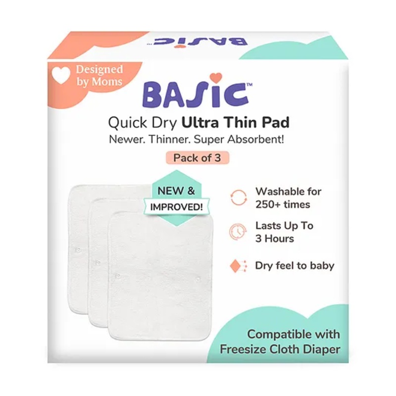 SuperBottoms Quick Dry Pads Insert diaper liner for Adjustable, washable and reusable Cloth Diapers (Compatible with BASIC diapers)-Freesize-Pack of 3