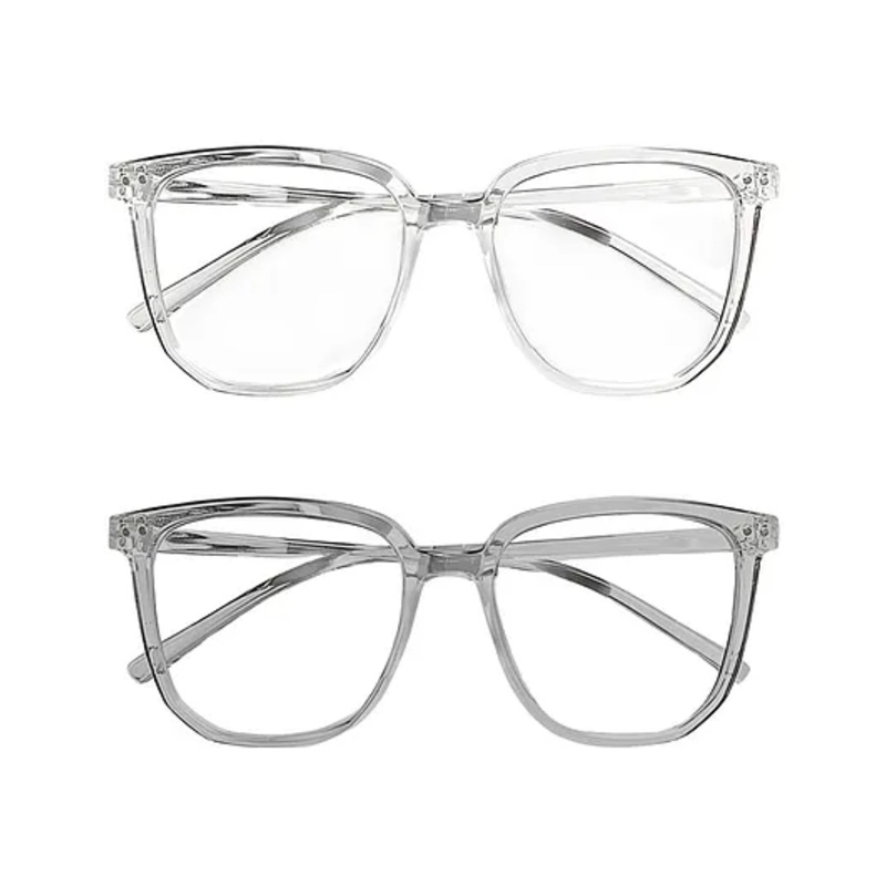 SYGA Pack of 2 Women Anti-Blue Light Plain Glasses For Adult Student Glasses (Grey & Transparent)