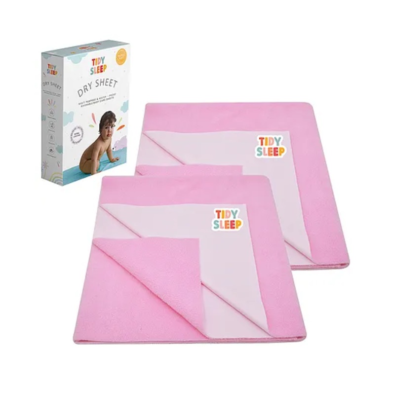 TIDY SLEEP Waterproof Baby Bed Protector Dry Sheet For New Born Babies- Baby Pink  Pack of 2 (Large)