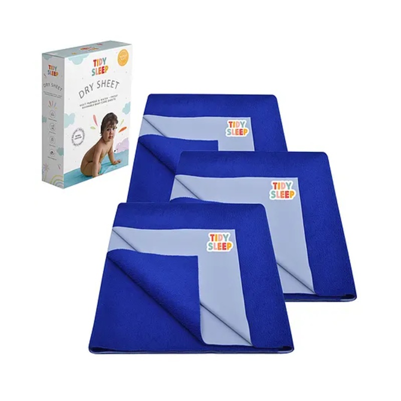 TIDY SLEEP Waterproof Baby Bed Protector Dry Sheet For New Born Babies- Royal Blue  Pack of 3 (Large)