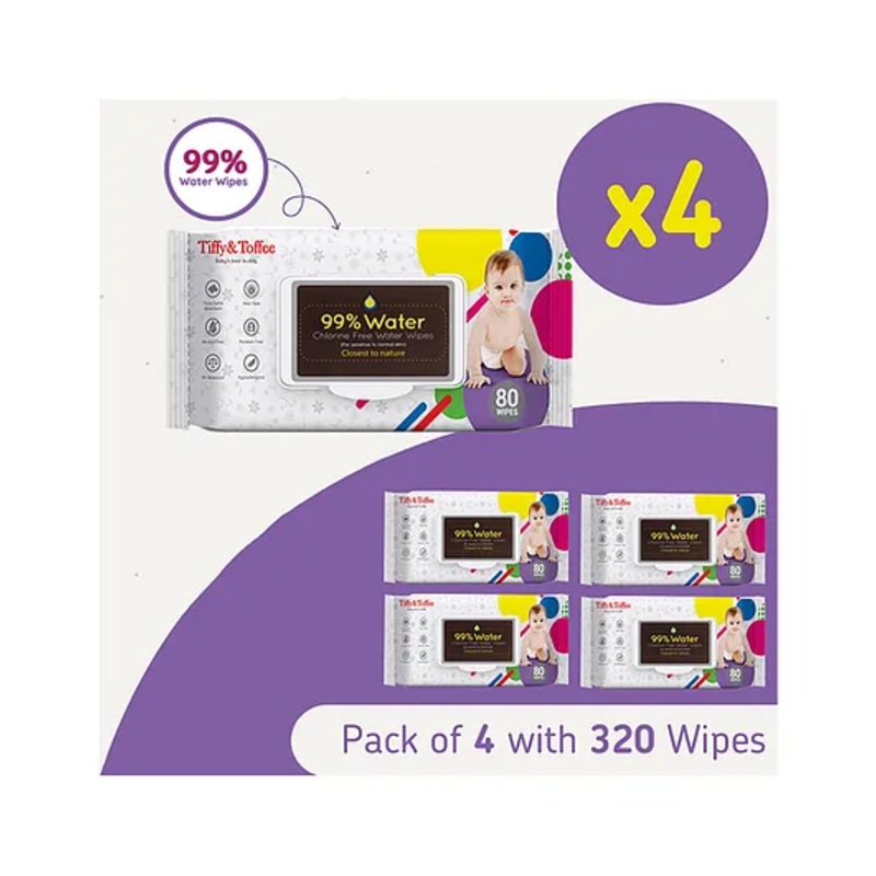 Tiffy & Toffee Premium Baby Skincare Wet Wipes With Aloe Vera Pack of 4 - 320 Pieces