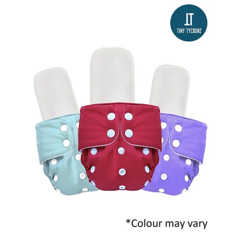 Tiny Tycoonz Pack of 3 Reusable and Washable Diapers with 3 Microfiber extra absorvent seven layers Inserts - Multicolor