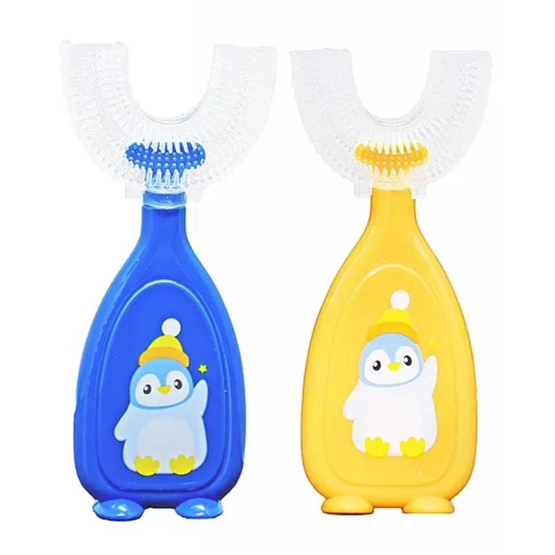 TOYPENTER U-Shaped Toothbrush for Baby | 360 Oral Teeth Cleaning Tools | Infants Toothbrush with Food Grade Silicone Head | Manual Toothbrush For new Born Baby (Pack of 2) (Blue & Yellow)