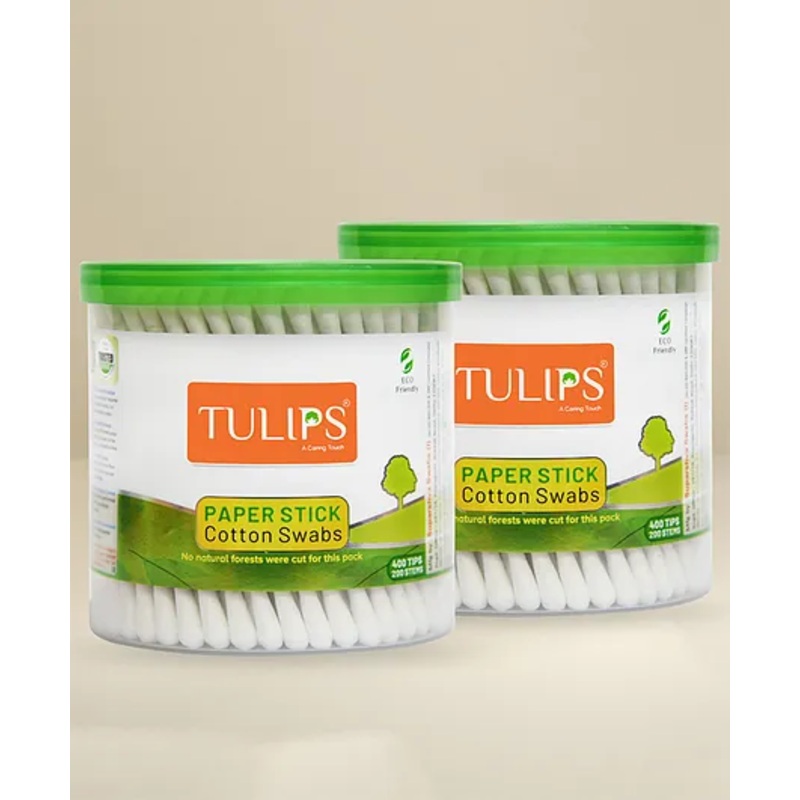 Tulips Biodegradable Cotton Buds Swabs Pack of 2 - 200 Pieces Each
