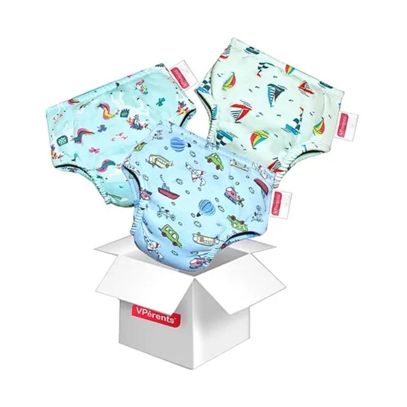 VParents Padded Underwear for Babies and Toddlers with 3 Layers of Cotton Padding Potty Training  Pull Up & Diaper-Free Time Pack of 3 (1 - 2 YEARS) (Print may vary)