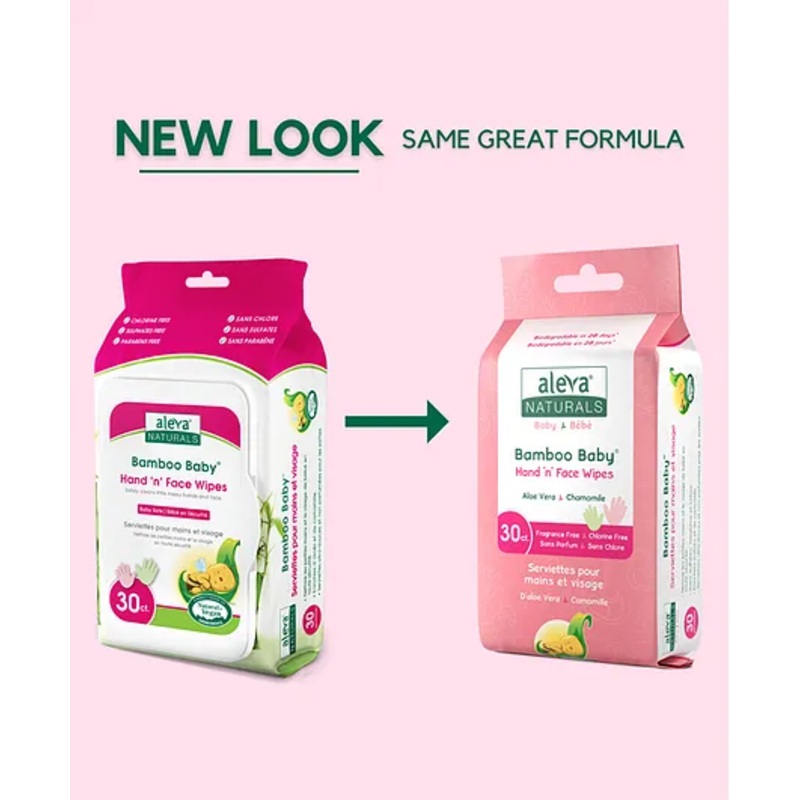Aleva Naturals Bamboo Baby Hand & Face Wipes - 30 Pieces