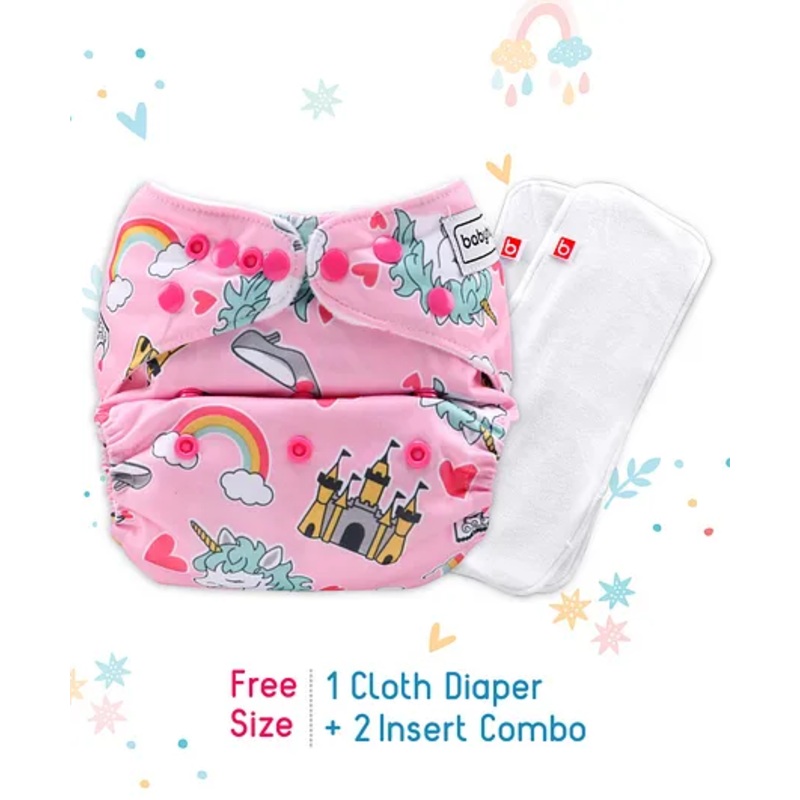 Babyhug Free Size Reusable Cloth Nappies With 2 SmartDry Unicorn Print  - Pink