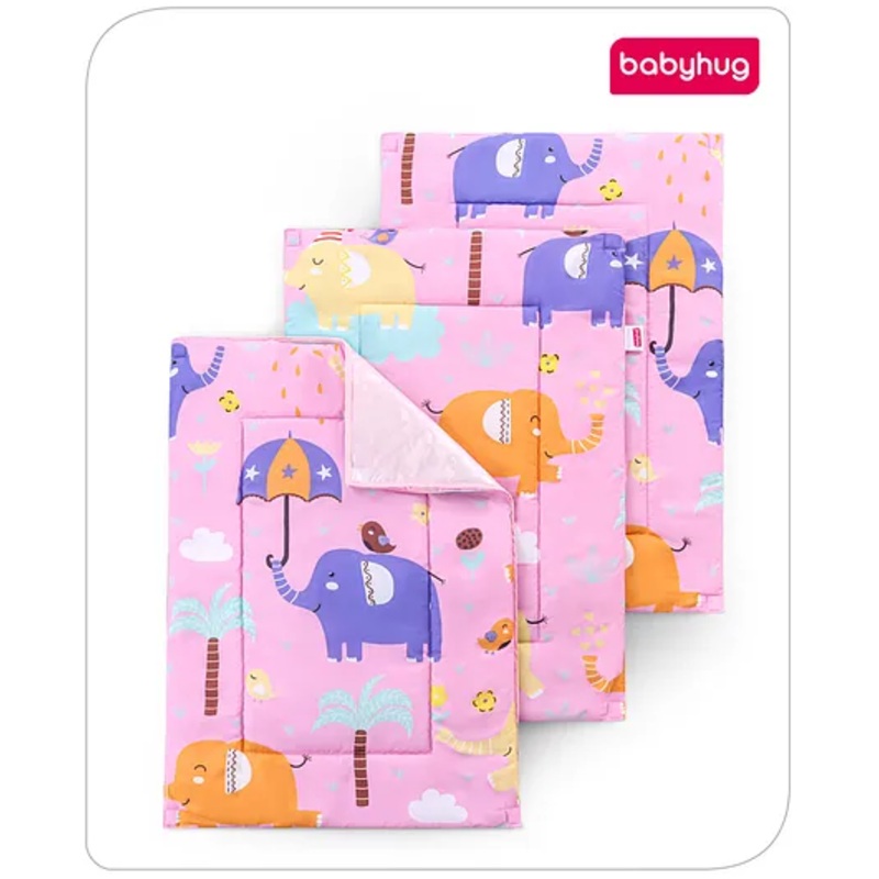 Babyhug Multi Purpose Baby Mat With Elephant Print Set Of 3 - Pink