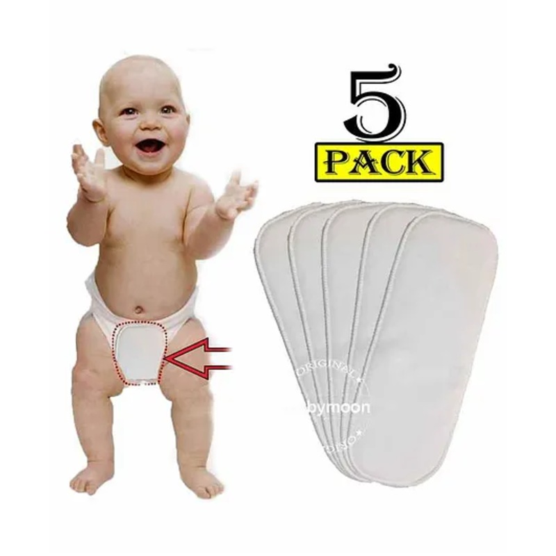 Babymoon Premium 3 Layers Wetfree Microfibre Reusable Cotton Diaper Nappy Insert White - Pack of 5