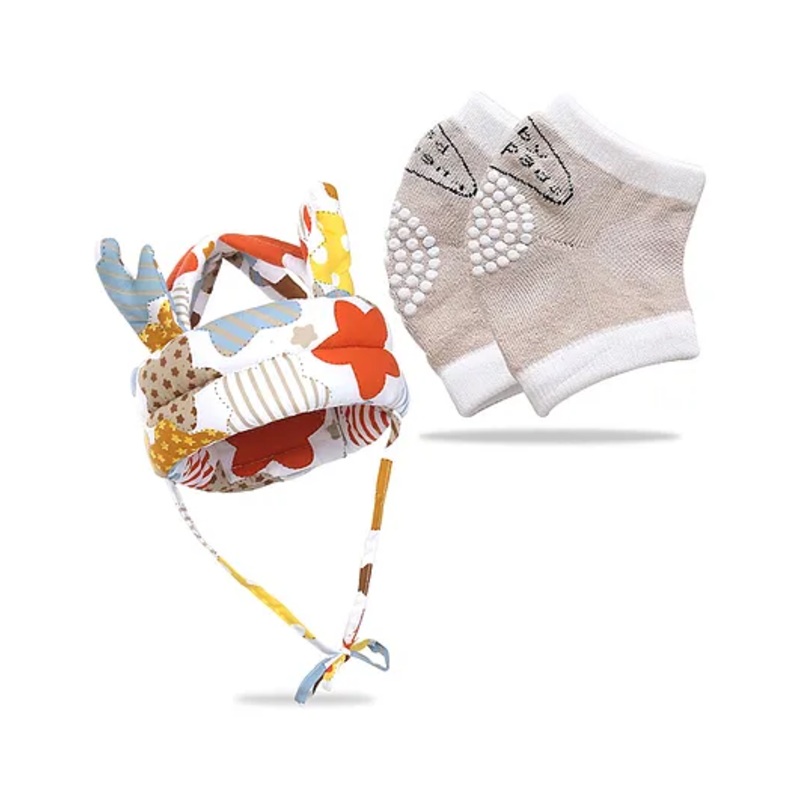 Bembika Baby Head Protector And Baby Knee Pads For Crawling & Elbow Safety Protector Combo Pack - Beige