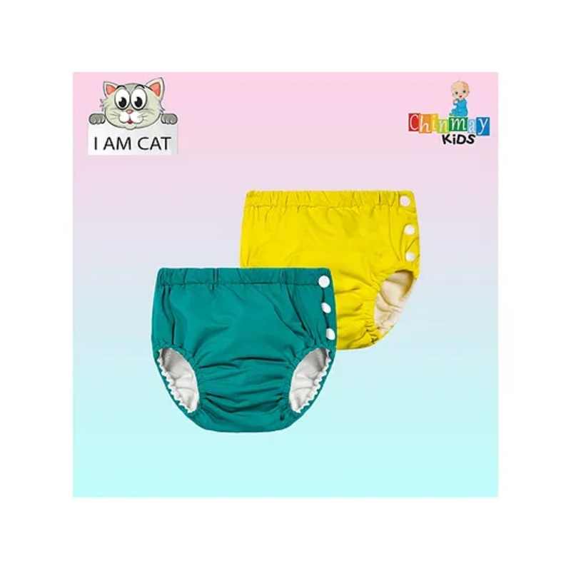 Chinmay Kids Reusable Swimwear Diaper Pants Set Of 2  - Green & Yellow
