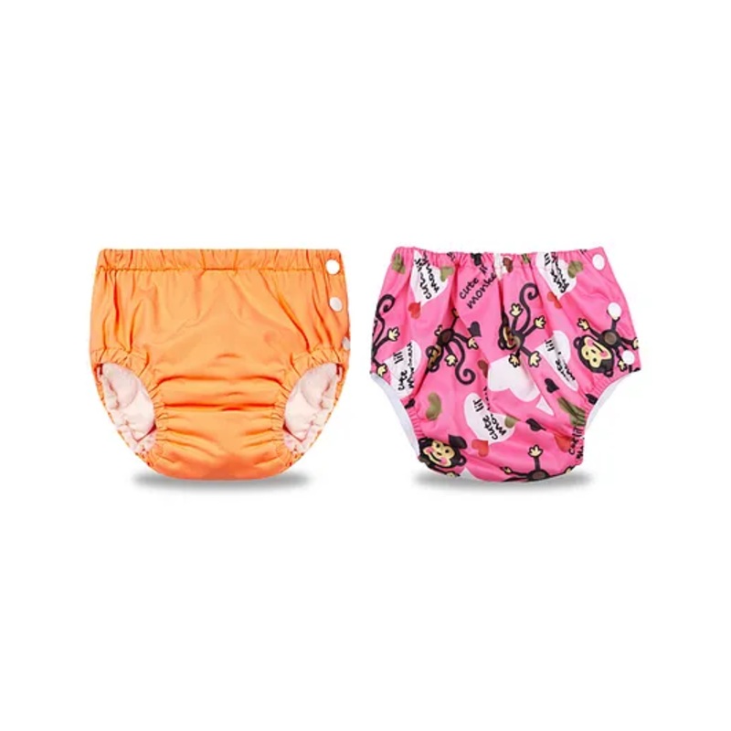 Chinmay Kids Swimming Pants Reusable Swimwear Diaper Pool Pants For Unisex Pack of 2- Orange & Pink