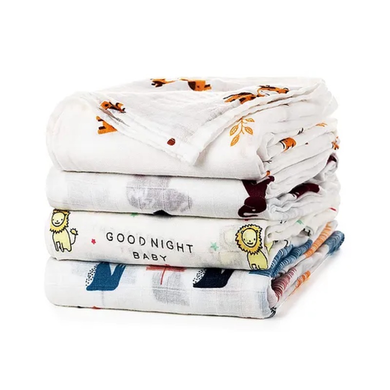 Elementary Reusable Muslin Cotton Square Nappy Large Pack Of 4 - Multicolor (Color May Vary)