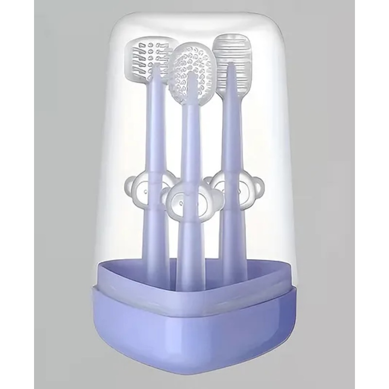 Joy Buzz Baby Toothbrush 3 in 1 Set Tongue Cleaner + U Shape Toothbrush + Toothbrush - Purple