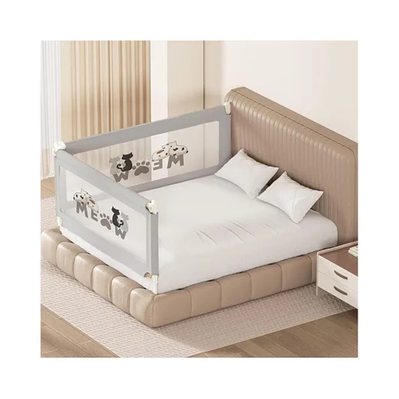 Kids Station Foldable Bed Rail Guard  2 Side, Grey (192 x 150 cm)  Adjustable Height Baby Safety Barrier for Queen Size Bed (6.3ft x 5ft, Basic)