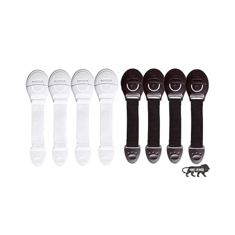 Kids Station Furniture Safety Locks for Kids, Pack of 4 Brown + 4 White Child Safety, Locks for Drawers, Cabinets, Fridge, Cupboard Lock, Strong and Adhesive Safety Locks