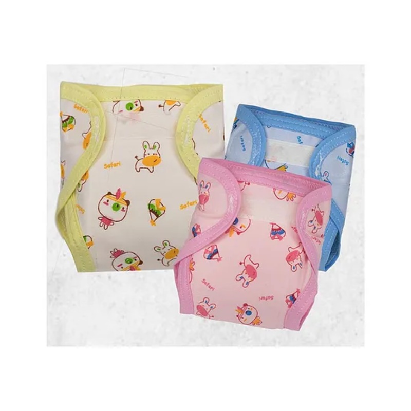 Lollipop Lane Hosiery Cloth Diaper with Velcro Closure and Muslin Lining - Large (Multicolor) (Pack of 3)