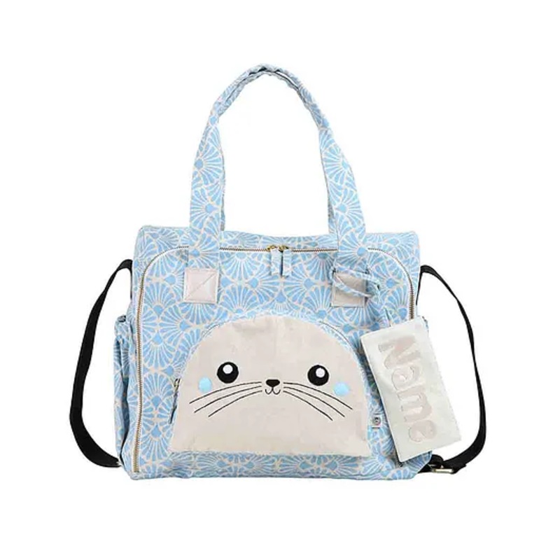 Mi Dulce An'ya Organic Canvas Sealion Printed Diaper Bag - Blue