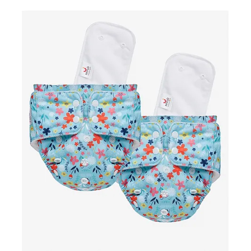 Mylo Baby Freesize Adjustable Cloth Diapers with 2 Free Insert Oeko Tex Certified Pack of 2 Floral Print - Multicolour