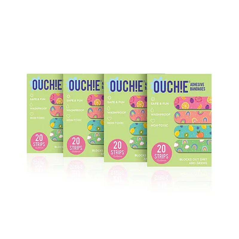 Ouchie Non-Toxic Printed Bandages Pack of 4 - 20 Stripes Each