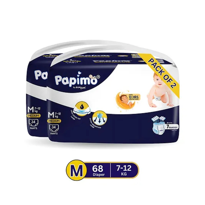 Papimo Baby Diaper Pants  | 12 Hours Absorption with Criss-Cross Technology | Cottony Soft & Breathable | Aloe Vera Infused | Wetness Indicator | Extra Large (10-18 KG) | Pack of 2 (100 Diapers)