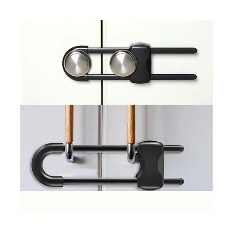 Safe-O-Kid Heavy Duty Almirah Cupboard U Shaped Lock - Premium Security Lock for Cabinets & Doors - Black, Pack of 10