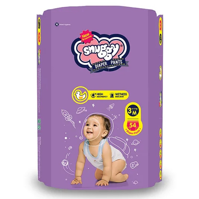 Snuggy Baby Diaper Pants Medium 54 Diapers (Pack of 1), 6-11 kgs