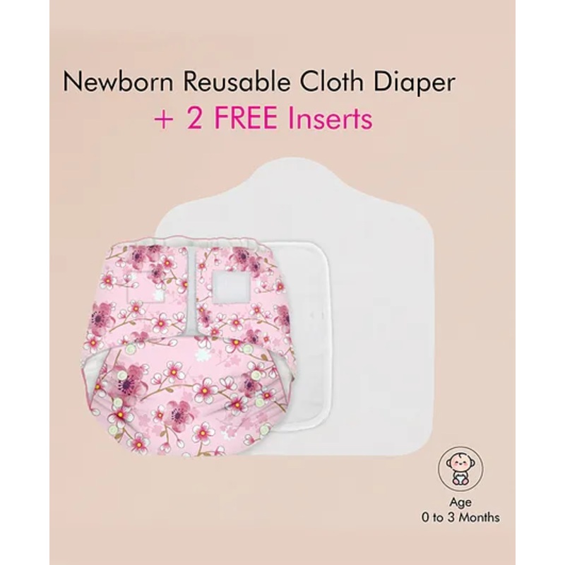 Snugkins Newborn Bliss Reusable Cloth Diaper With Organic Cotton Pad And Booster Pad - Sakura