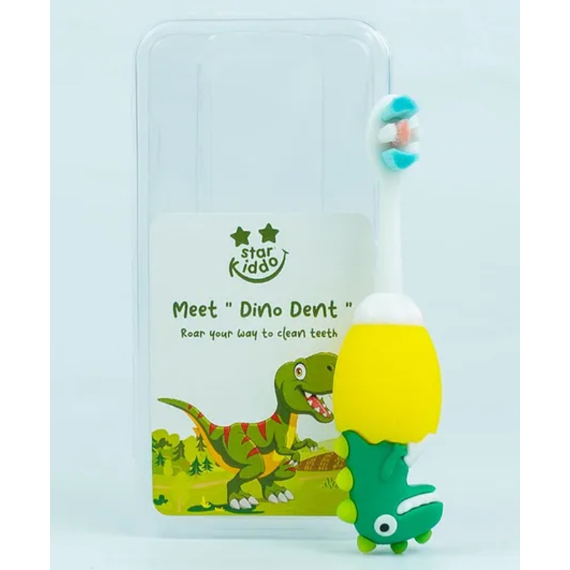 StarKiddo Dino Dent Silicone Baby Toothbrush | BPA-Free |Soft Bristles| (1 years- 3 years) (Yellow)