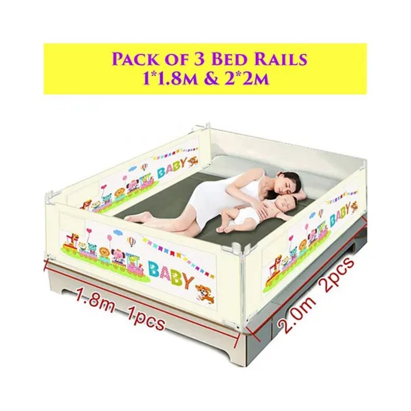 Syga Pack Of 3 Baby Bed Rail 2.0 m x 2 Pieces & 1.8 m x 1 Piece - Cream