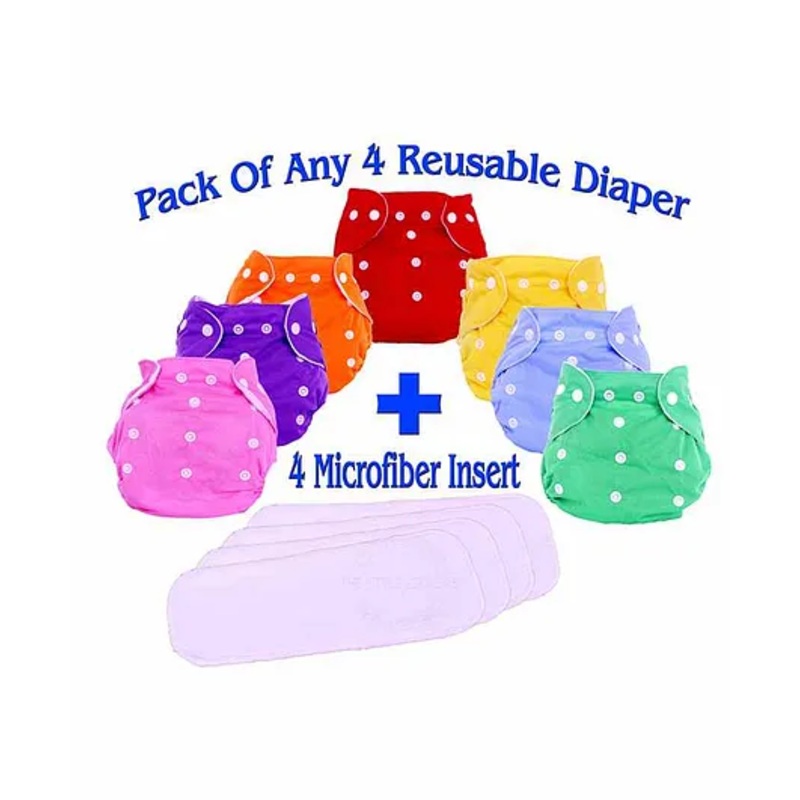 The Little Lookers Adjustable Cotton Diaper With Insert Pack Of 4 ( Colour May Vary)