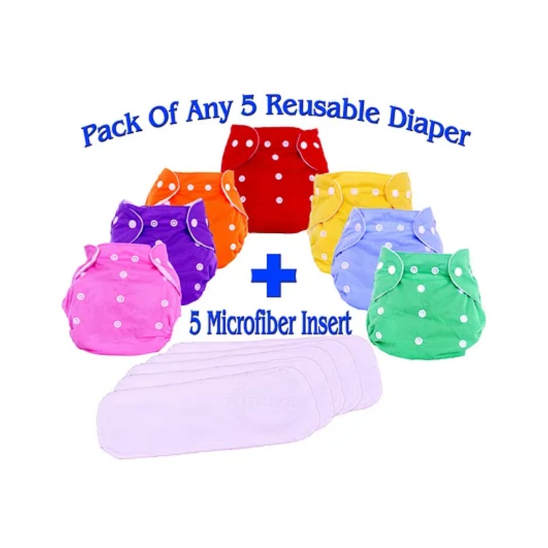 The Little Lookers Adjustable & Reusable Cloth Diaper Pack Of 5 ( Colour May Vary)