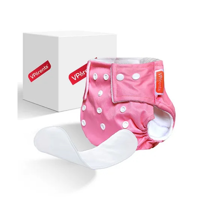 VParents Solid Washable Baby Cloth Diaper Reusable Adjustable Size Waterproof Pocket Cloth Diaper Nappie With Insert - Pink